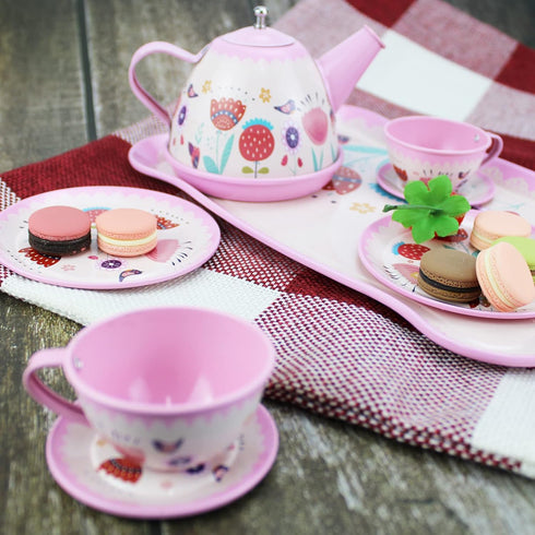 Xlong Set Set,Princess Set Pink Tea for Little Girls,Flower Design Tea Party Tea Time Toys Teapot Dishes Kitchen