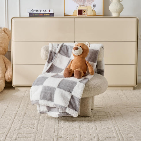 Yagle Mate 3D Cozy 30x40 Inches,Grey Fleece Baby Blanket for Unisex Checkerboard Design, Warm and Fluffy Infant Newborn