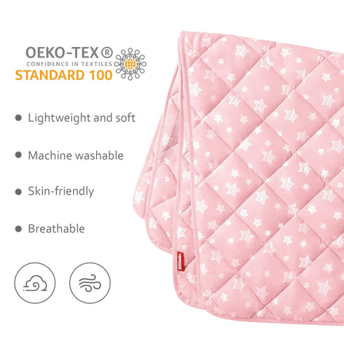 Cozy 39x47 Inches Baby Blanket for Boys and Girls, Soft Toddler Comforter Quilted with Pink Star Print, Ultra Soft Down