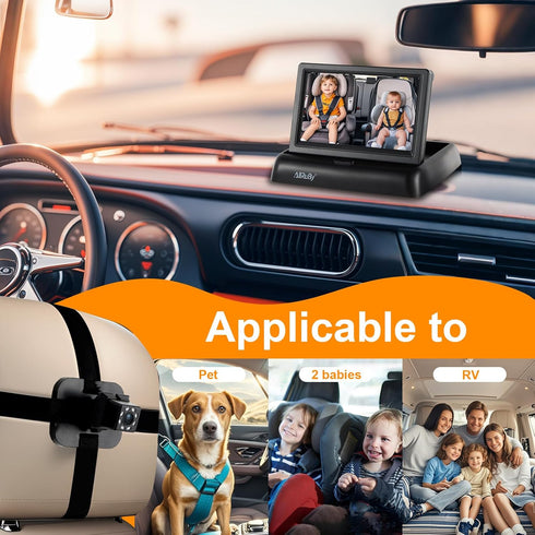 ALLRUBY Baby Car Camera Monitor,Baby car Mirror,for USB/USBC/CigaretteLighter Ports, View Infant in Rear Facing Seat