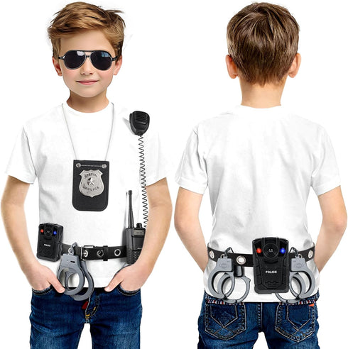 Set 8PCS Deluxe All-in-One Police Accessories Role Play for Kids, Police Gear Toys Include Police Badge, Handcuffs