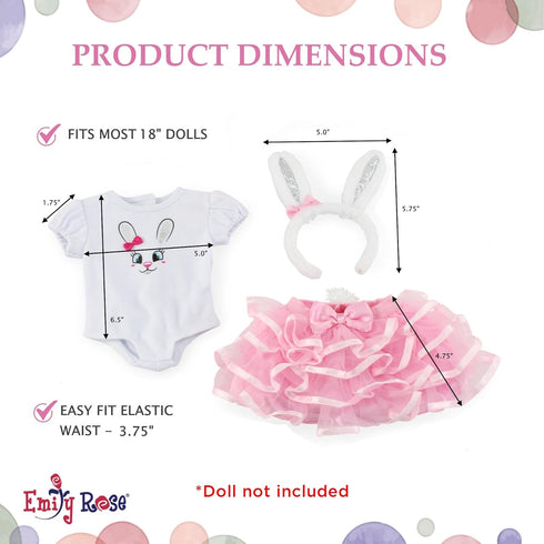 18 Inch 3-PC 18" Emily Rose Doll Clothes Pink Bunny Clothing & Accessories Outfit, Includes Bunny Ears Headband |