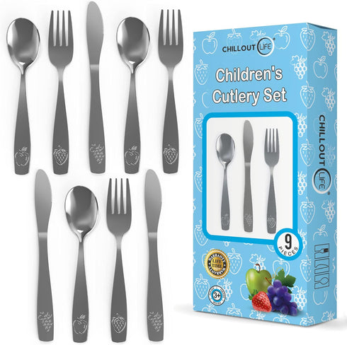 9 Piece Kids Silverware Set, Stainless Steel Flatware, Safe Utensil Set for Child and Toddler, Includes 3 Spoons, 3