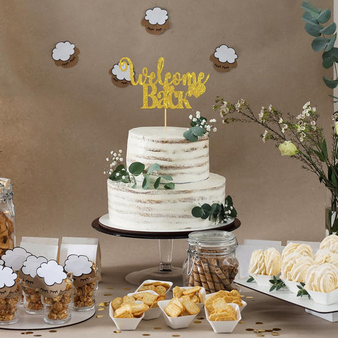 Gold Glitter Welcome Back Cake Topper, Home Party Decoration for New Home, Baby, Retirement, Maternity