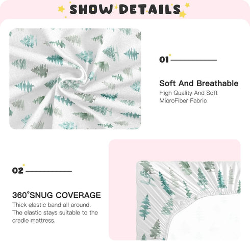 CHUROUSY 28x52 Inch Green Rustic Fir Tree Crib Sheets for Boys Girl Watercolor Woodland Rustic Forest Pine Trees