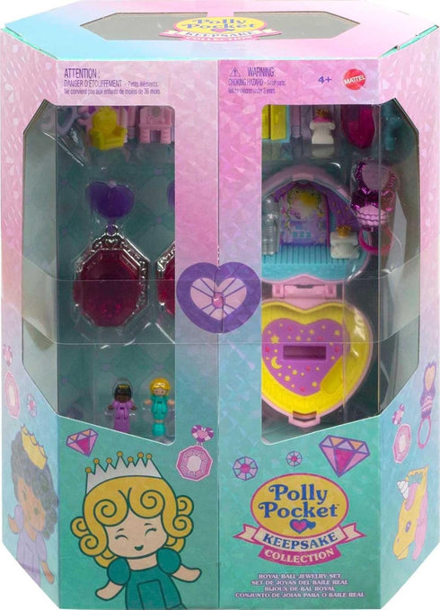 Polly Pocket Collector Compact with 2 Dolls, Royal Ball Jewelry Accessories Set, Collectible Toy with Unicorn Castle