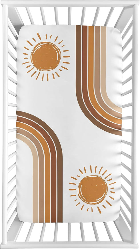 Sweet Jojo Designs Rainbow Vintage Boho Sun Boy Girl Fitted Crib Sheet Baby Toddler Nursery Photo Op Pumpkin Rust