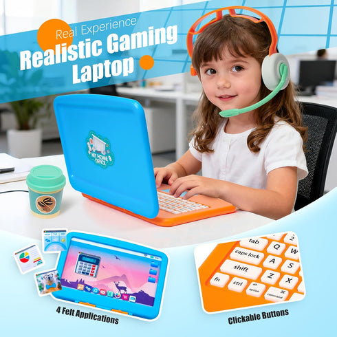 Cleboen Set Headset, 3-5-7 Pretend Play Home Office for Kids Toy Laptop Computer, LCD Writing Tablet, Pop Fidget