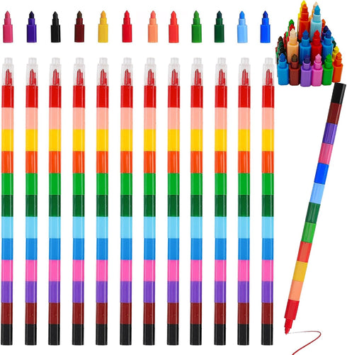12 Pieces Stacking Crayons, DIY Rainbow Pencils, Buildable Crayons for Kids, Colorful Crayon Party Favors
