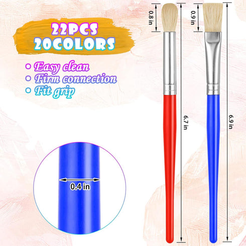 Paint Brushes for Kids, 22 Pcs Round and Flat Set, Easy Hold Toddler Paint Brushes for Acrylic Painting