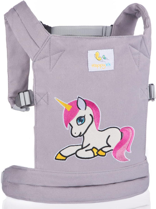 HappyVk-Baby Doll Carrier-Doll Carrier Front Back for Little Girls-Grey Unicorn