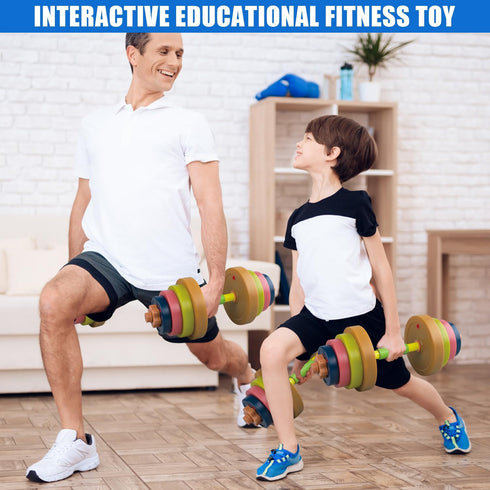 Set, Kids Exercise Weight Barbell and Dumbbell Workout Equipment, Toddler Beginner Gym Toy for Pretend Play Lifting