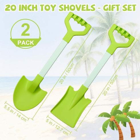 20 Summer Set 2 Pack Long Sand Beach Shovels for Kids Heavy Duty Plastic Sand Scoops Spades Toy Sandbox Garden Snow
