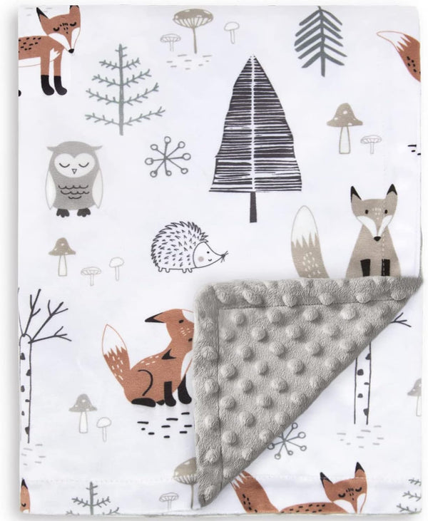 HOMRITAR Baby Blanket for Boys Girls, Soft Plush Minky with Double Layer Dotted Backing, 30 x 40 Inch (Forest Foxes)