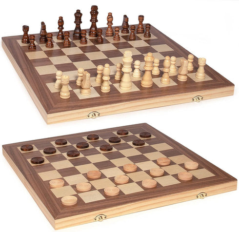 15'' Set, 2 1 -2 -24 Packed Set AMEROUS Wooden Chess & Checkers in Board Games Extra Queens Cherkers Pieces - Gift Box