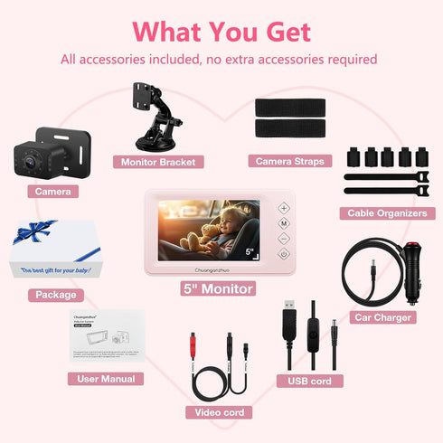 Chuanganzhuo NO.1 3X 5'' 1080P S100U Baby Car Camera with Night Vision, Zoom, USB Powered, HD IPS Crystal-Clear Car