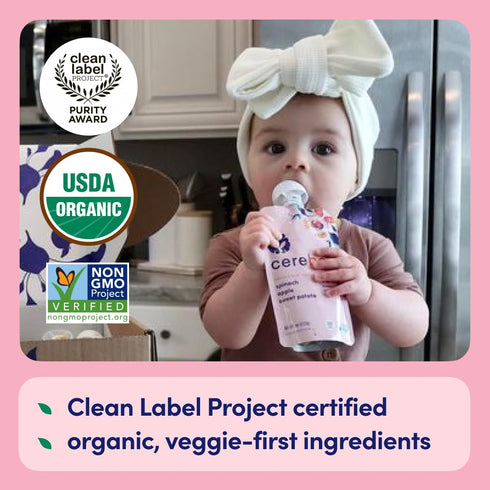 Cerebelly Baby Food Pouches – Organic Spinach Apple Sweet Potato (4 oz, Pack of 6) - Healthy Toddler Snacks