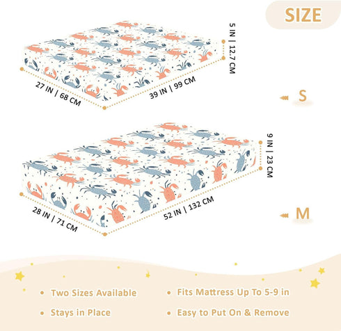 KICPOAY 39x27 Baby Boys Girls Crib Sheets Crabs Beach Fitted Crib Sheets for Standard Baby Mattress