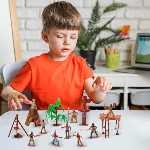 X Hot Popcorn 23 Pcs Miniature Indians Action Figures Plastic Indians Figurines for Diorama Supplies Scene Decoration