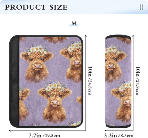 Vdsrup 2 Pack Seat Belt Covers Daisy Crowns Baby Highland Cows Car Seat Strap Covers Super Soft Car Seat Neck Cover