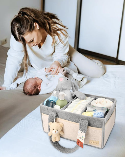 YOSING Diaper Caddy Organizer for Changing Table, Newborn Caddy for Car Travel, Nursery Storage and Car Organizer