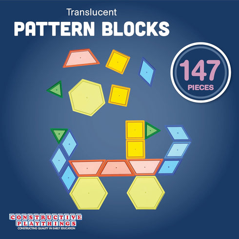 Constructive Playthings Translucent Pattern Blocks, STEM Toys, Light Table Manipulatives, Set of 147 Blocks