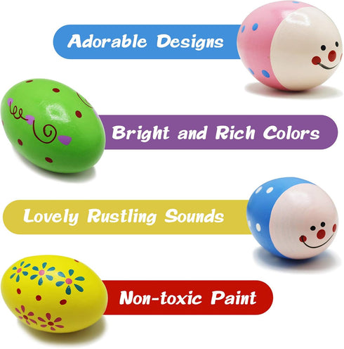 Hidreams Wooden Musical Egg Easter Egg Shakers Maracas for Baby Kids Instrument Early Learning Toys