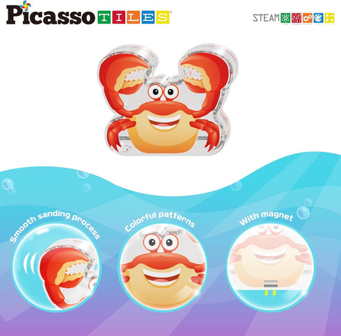 PicassoTiles Magnet Tile Building Blocks, 8 Marine Animal Action Figures Compatible Playset for Kids Toys
