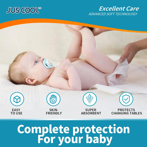 18x 24(100 Count) JUS COOL Baby Disposable Changing Pads, Underpads Portable Diaper Changing Pads, Soft Bed Pads Ultra