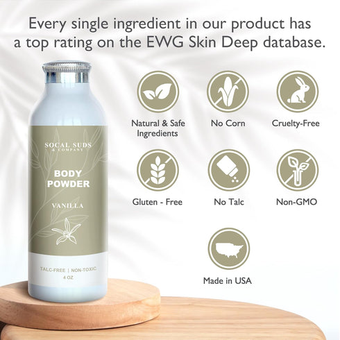 4oz, 1-Pack SoCal Suds & Company - Natural Body Powder Talc-Free - with Arrowroot Powder, Kaolin, Aspen Bark Extract
