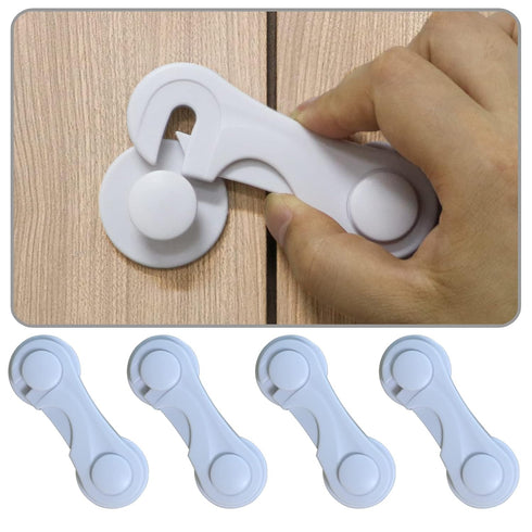 Cabinet Door Locks for Baby Proofing, 4 Pack Adhesive Cabinet Locks for Drawer, Cupboards, Fridge, Child Safety