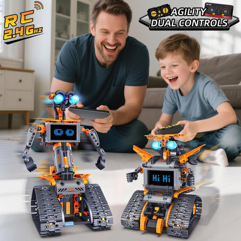 18 Sets, 5-in-1 Programmable 8-14 HOGOKIDS Robot Toys with LED Eyes & Expression Building App & Remote Control