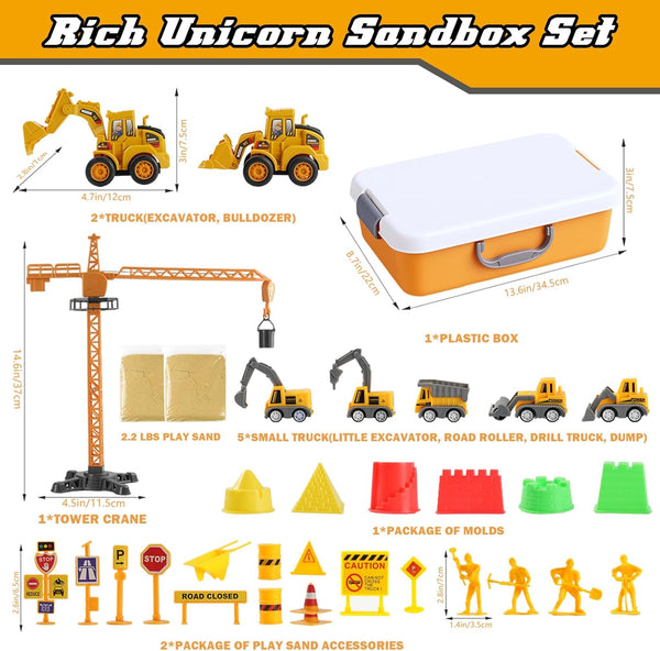 MYDOVA 7 2lbs 3+ Sand Construction Kit - Play Sand Art Kit with Construction Truck, Magic Sand, Castle Molds, Crane