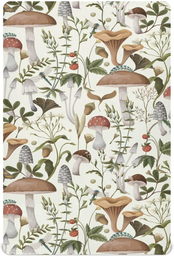 Mushrooms and Berries Mini Crib Sheets 39" x 27" Soft Breathable Pack N Play Sheets for Boys Girls