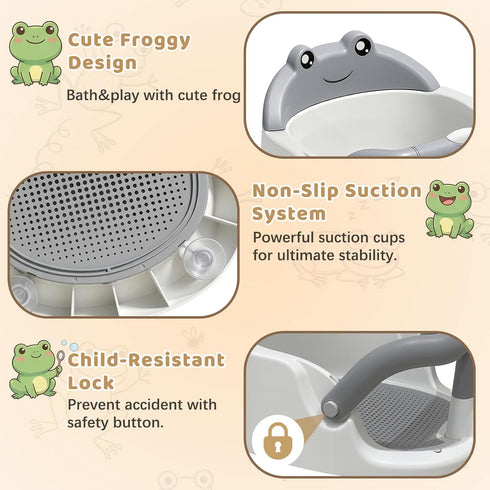 Wanchouse 6 Baby Bath Seat for Babies Months & Up, Non-Slip Toddler Bath Seat with Suction Cup, Safe and Comfortable
