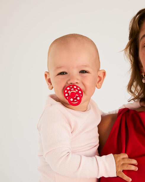 2-Pack, 2 (6-18 BIBS Polka Dots Pacifier BPA Free Pacifiers with a Round Latex Nipple, Made in Scandinavia, Size