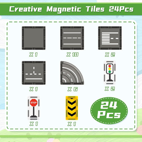 Magnetic Tiles Road Set, Magnet Tiles for Kids Ages 3-8, Montessori Educational STEM Creativity Toys for Toddlers