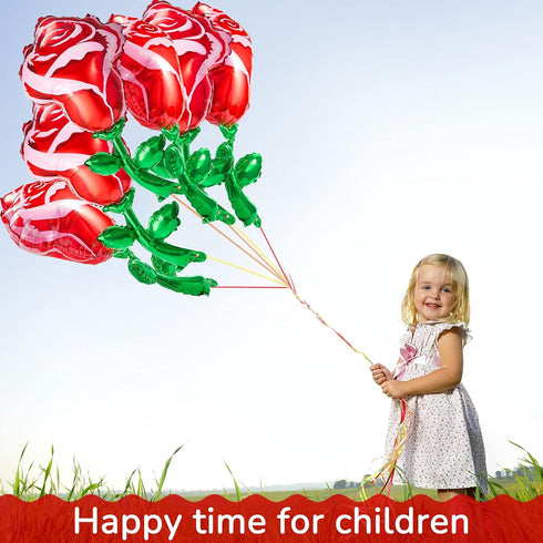Gejoy 6 Pcs 37 Inch Red Rose Foil Balloons for Mother's Day, Flower Shaped Party Supplies