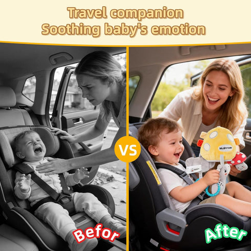 littlove 6-12 3 Musical Baby Pull Vibration Toy for Car Seat Months, Travel Sensory Toy Months, Montessori Plush Toys