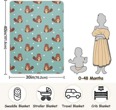 KICPOAY 30x40 Inch Swaddle Blanket for Green Beaver with Heart Baby Receiving Blanket Muslin Baby Swaddles Soft Cotton