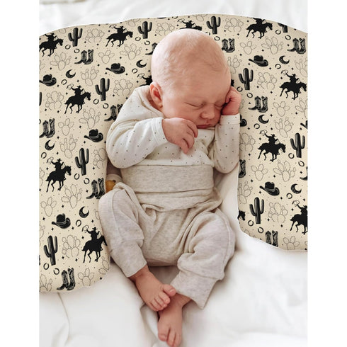 Vintage Western Cowboy Baby Nursing Pillow Covers for Boy Girl Cowboys Boots Hat Horse Cactus Moon Nursery Pillowcase