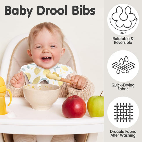12 Pack 360 0-12 JaGely Rotate Baby Bibs Waterproof Bibs Baby Girl Muslin Bib Snap Cotton Absorbent Infant Drool
