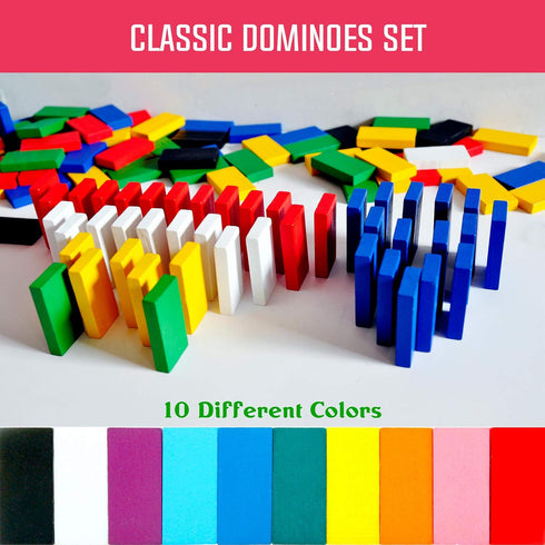 1200 Piece Dominoes Set for Kids - Colorful Wood Domino Tiles for Building, Stacking, Racing & Educational Play