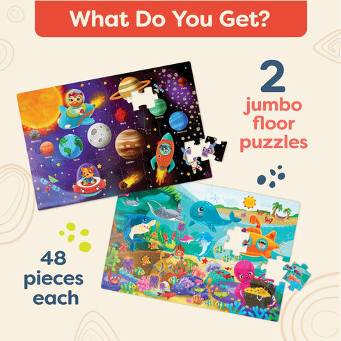 B. toys Gigantic Jigsaw 2-Pack, Sea & Solar System 48-Piece Floor Puzzles for Kids - Educational Toys
