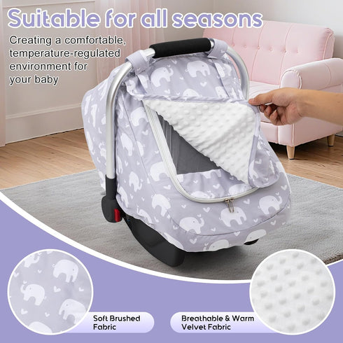 Summer, Car Seat Cover Baby, Mink Dot Infant Car Seat Cover for Outdoor, Breathable Carseat Cover with Mesh Peep Window