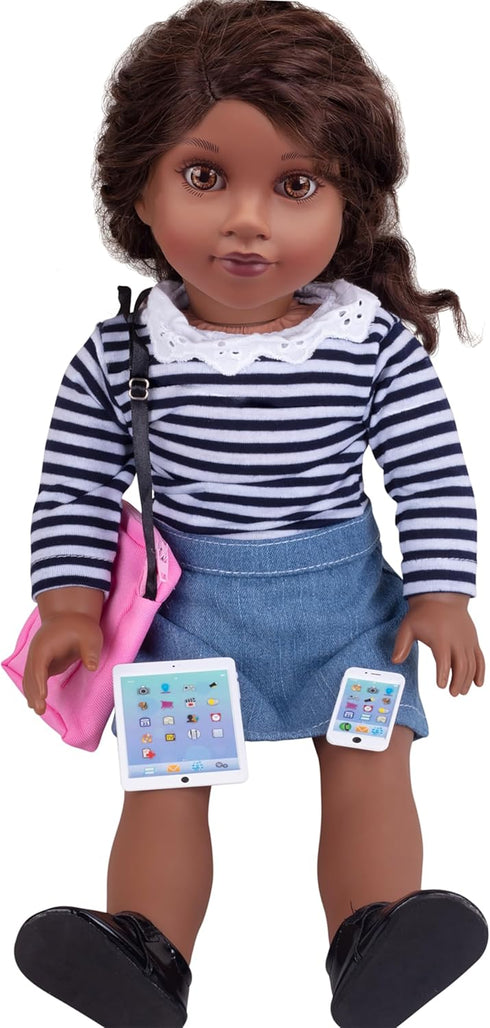 3pc Tech Set for American 18" Dolls with Cell Phone, Computer Tablet, and Accessory Bag - Premium Durable Metal