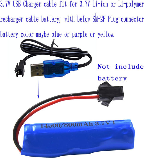 Blomiky 2 Pack USB Charger Cable 3.7V with SM-2P Connector for Mini RC Amphibious Stunt Car, Boat, Trucks, Li-ion,