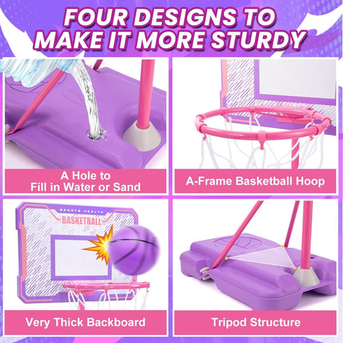 Meland Kids Basketball Hoop, Adjustable Height 3.4ft-6.2ft, Indoor Outdoor Toys for Boys 3-8