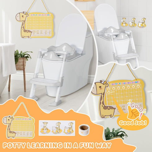 Potty Training Seat with Step Stool, Toddler Toilet Seat w/Ladder, Potty Training Chart, Splash Guard & Upgraded