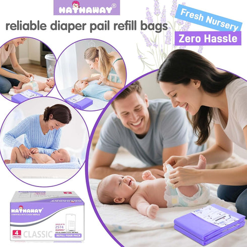 RUZAKO 30% 4 Pack Refills Compatible with Dekor Classic, Extra Length Diaper Pail Refills Diaper Pail Liners Lavender